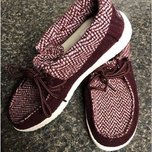 Hey Dude Burgundy & White Knit Slip-On Loafers